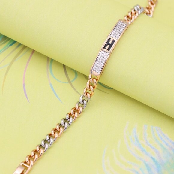 "Dual Tone Rose Gold Bracelet with Crystal 'H' Accent, XPBL0735 - Picture 6 of 10